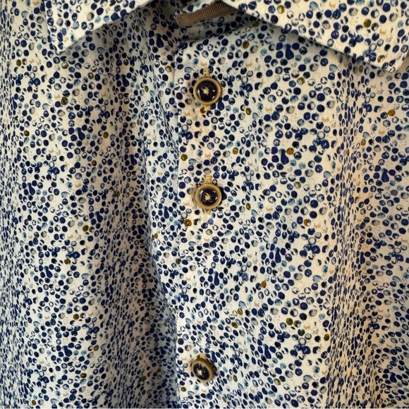 R2 Amsterdam White Graphic Blue Dot Mens Button Up Top- Modern Fit- Size 2XL - Picture 5 of 11